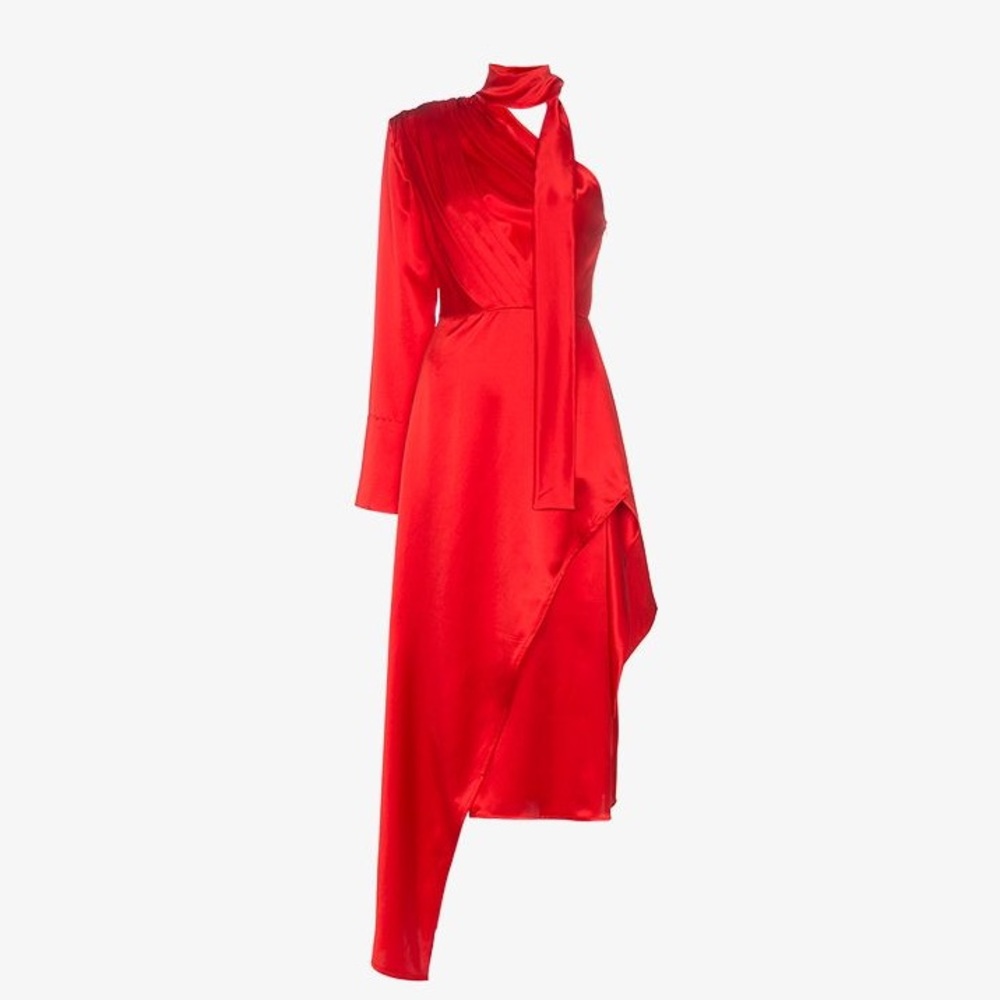 MATERIEL one shoulder silk midi